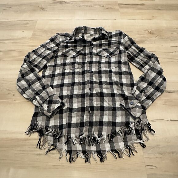 Current Elliott Women 0 Flannel Button Down Shirt Plaid Long Sleeve Top - Picture 2 of 10